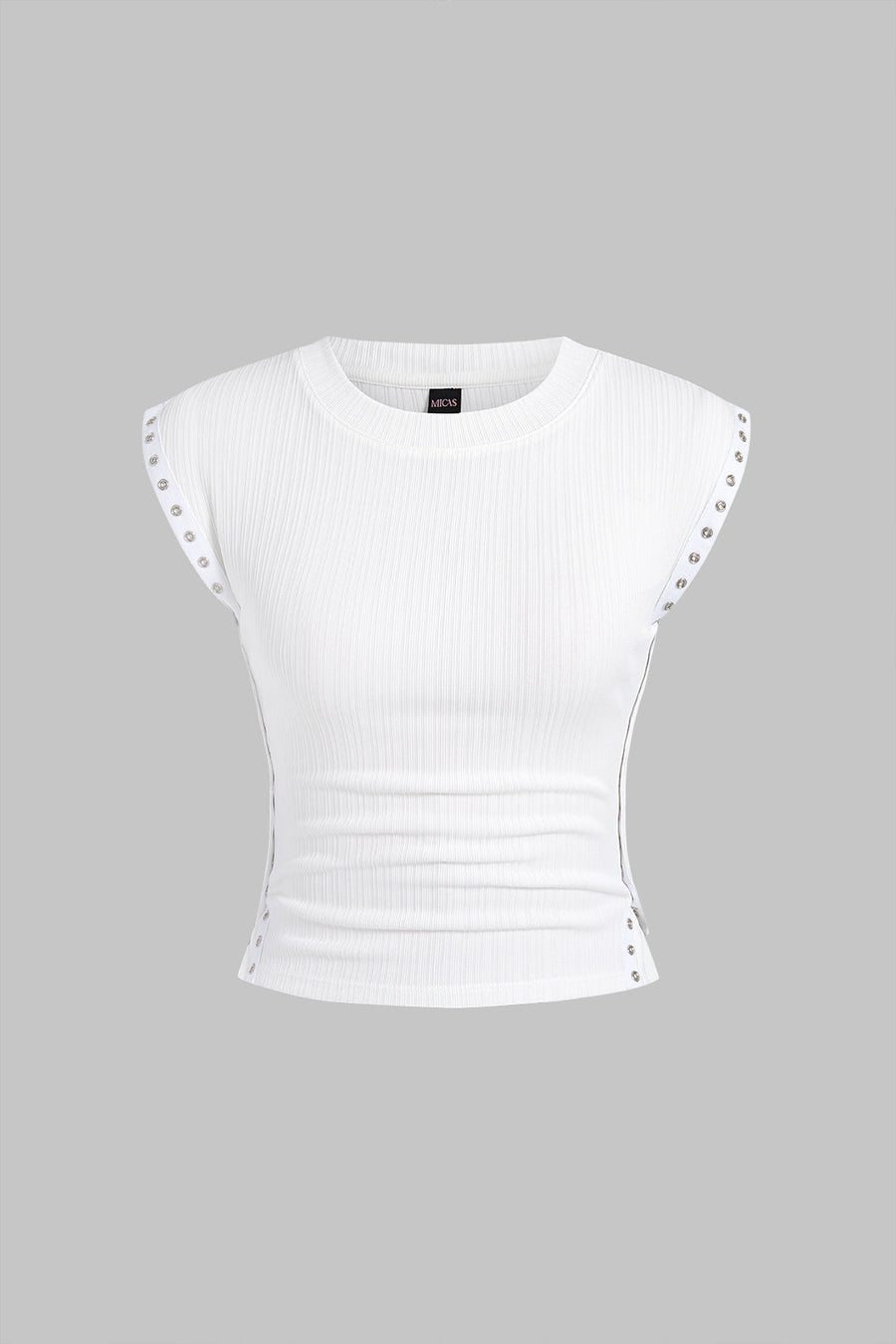 Ribbed Round Neck Button T-Shirt