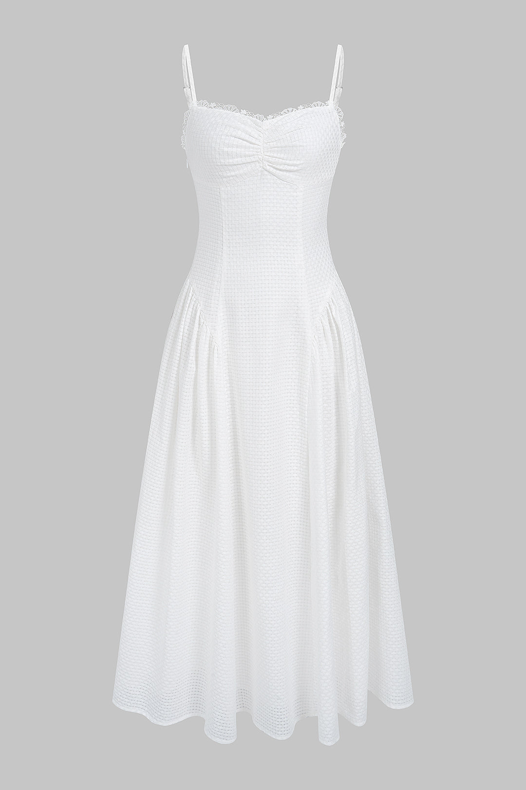 Lace Trim Ruched Slip Sleeveless Maxi Dress