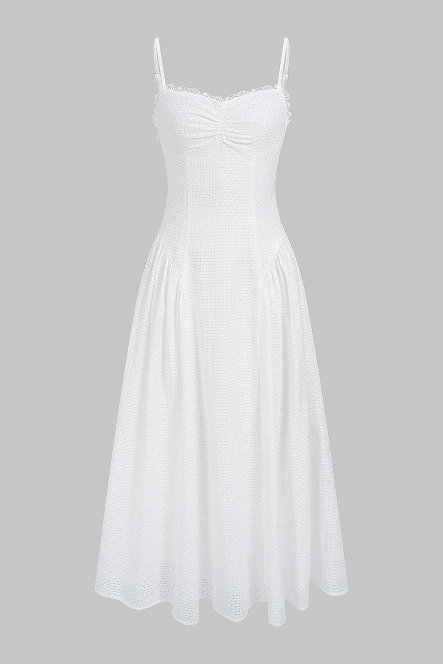 Lace Trim Ruched Slip Sleeveless Maxi Dress
