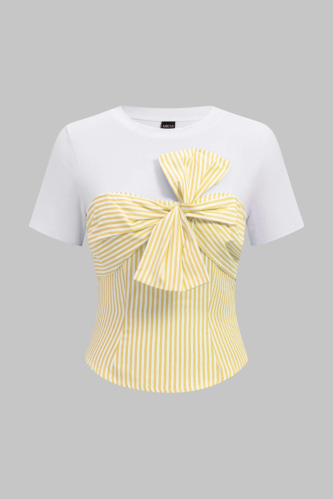 Stripes Print Patchwork Knotted Short Sleeve T-Shirt
