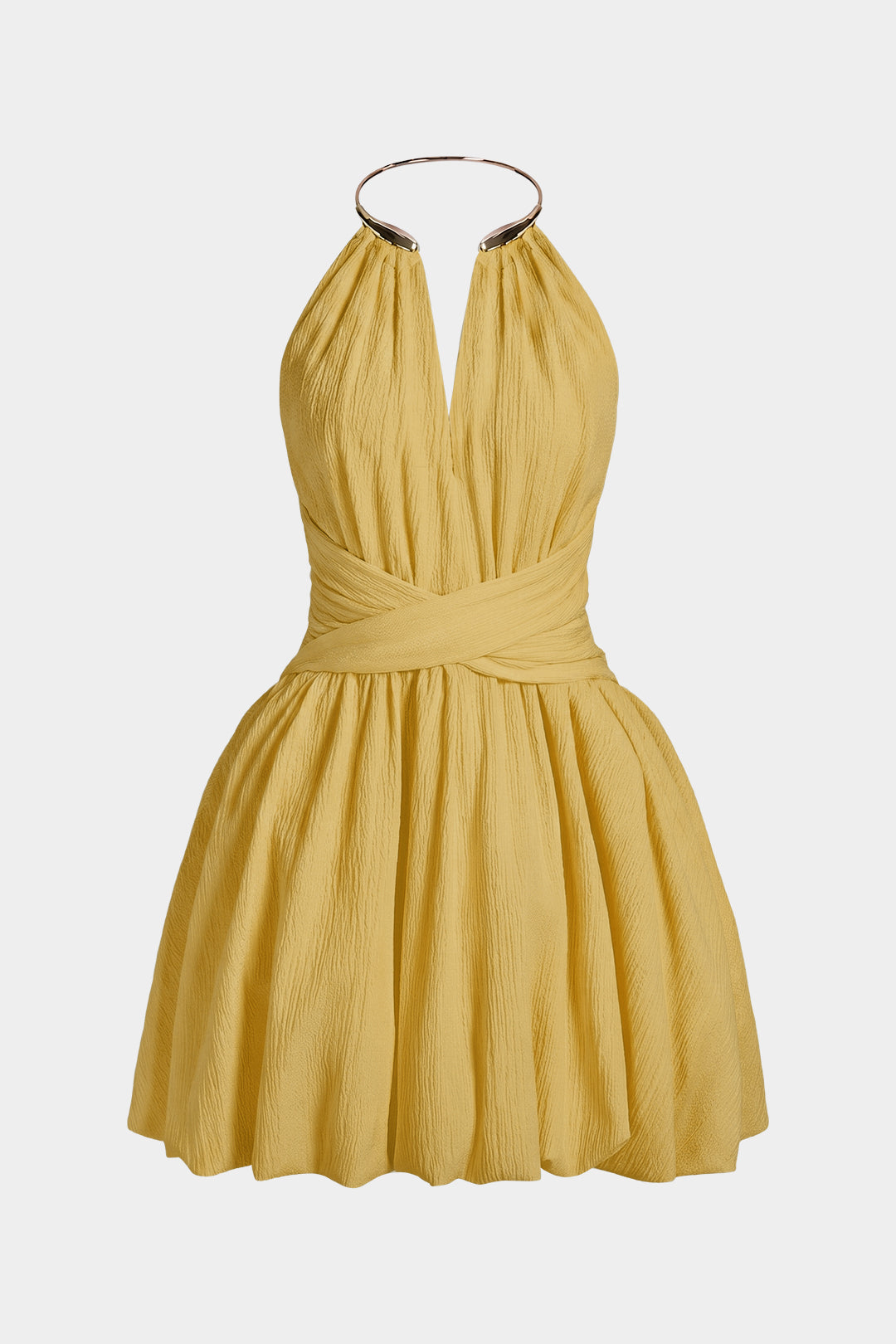 Metallic V-Neck Crossed Backless Sleeveless Mini Dress