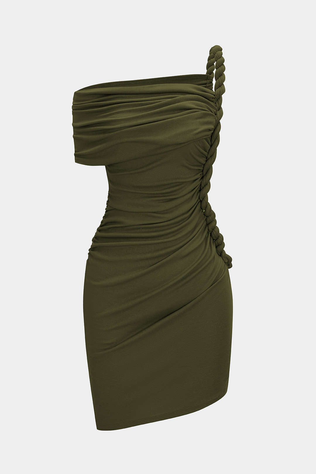 Ruched Twist Knot One Shoulder Short Sleeve Mini Dress