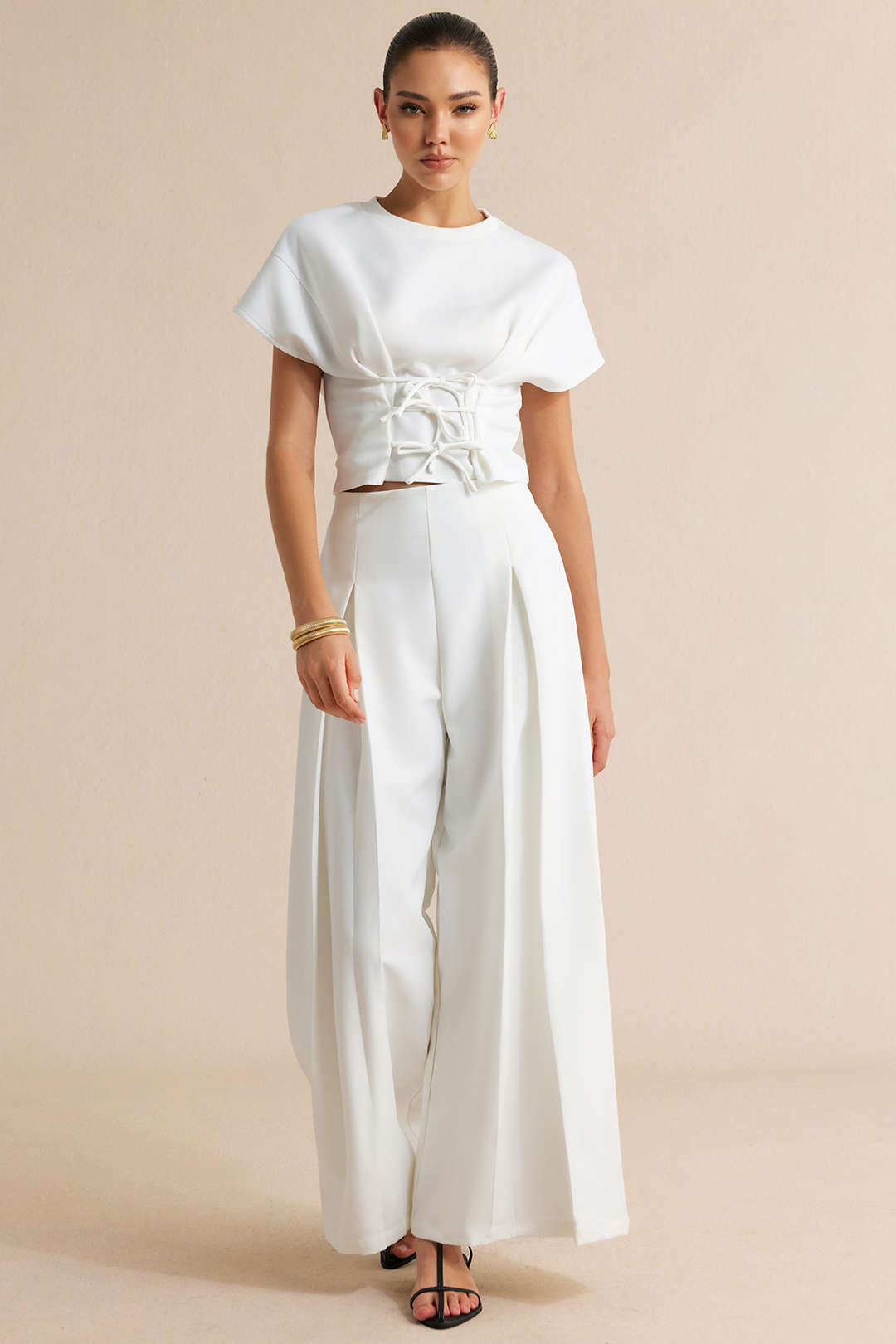 Solid High Waist Wide Leg Pants
