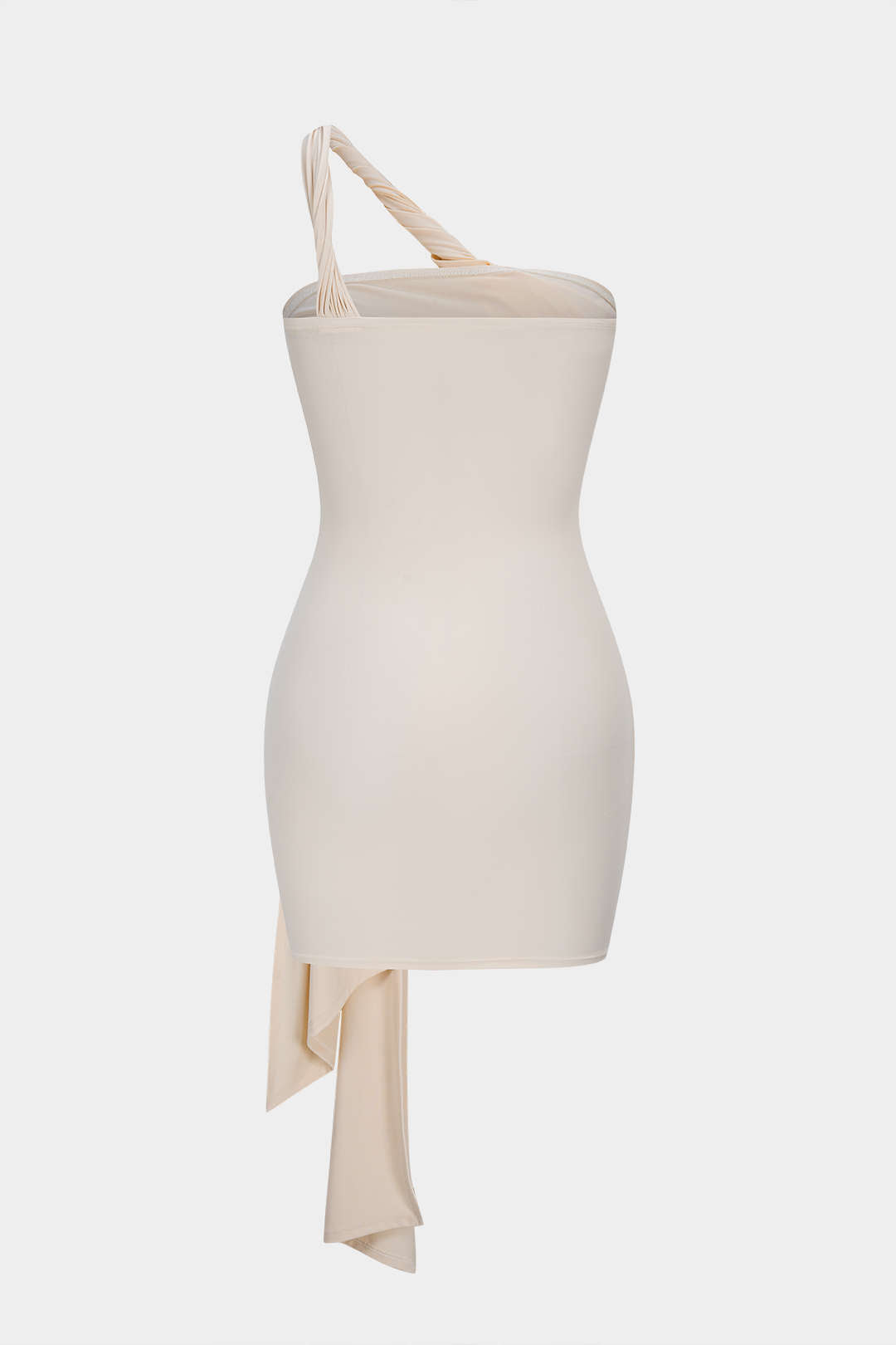 One Shoulder Twist Knot Asymmetrical Tie-Up Ruched Sleeveless Mini Dress