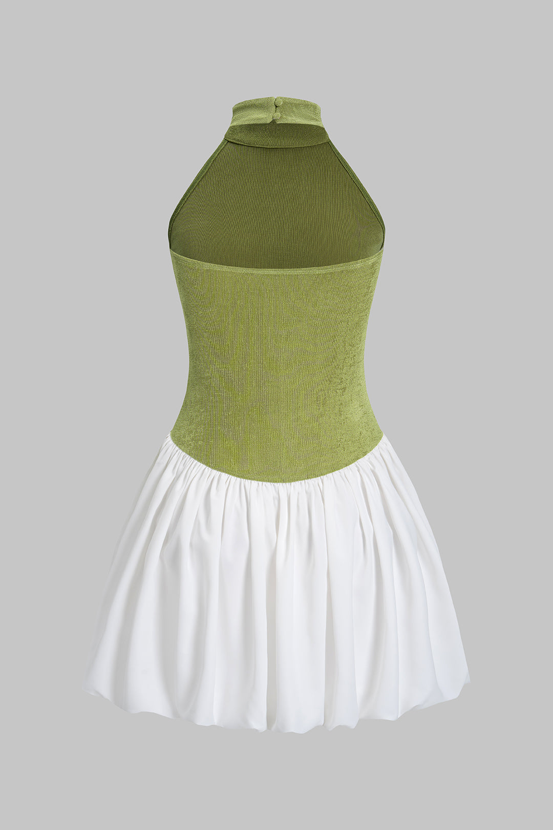 Patchwork Mock Neck Backless Ruched Sleeveless Mini Dress