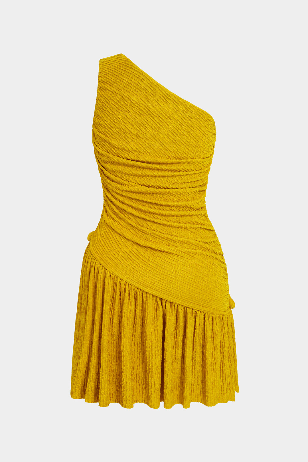 One Shoulder Asymmetrical Ruched Sleeveless Mini Dress