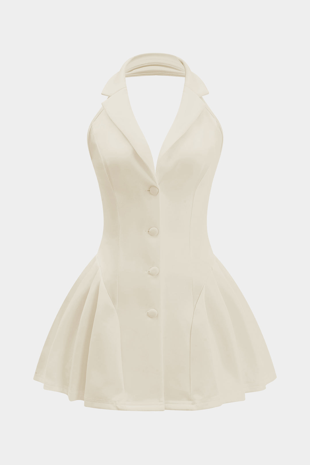 Halter Neck Button Ruffle Sleeveless Mini Dress