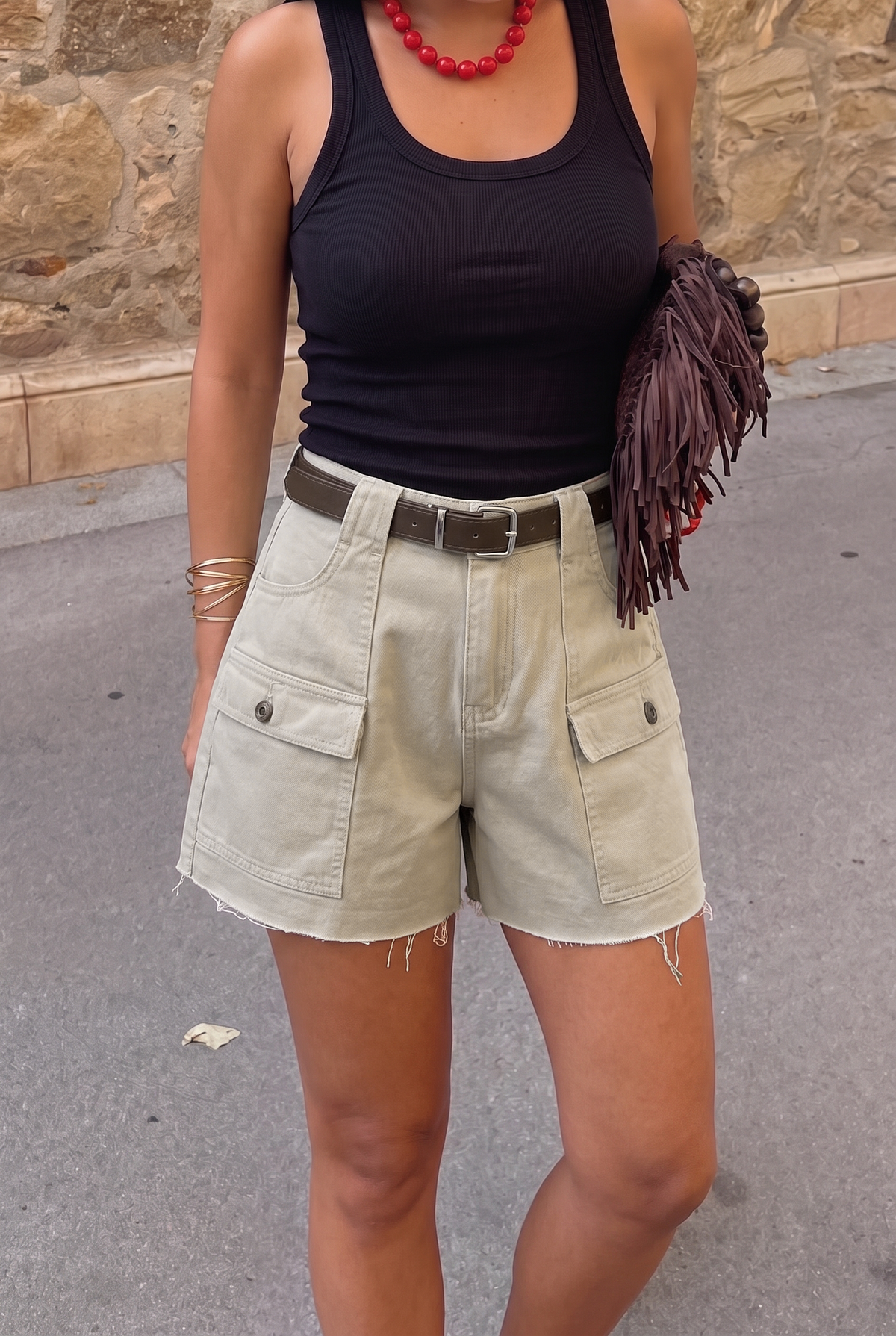Denim Pocket High Waist Wide Leg Shorts