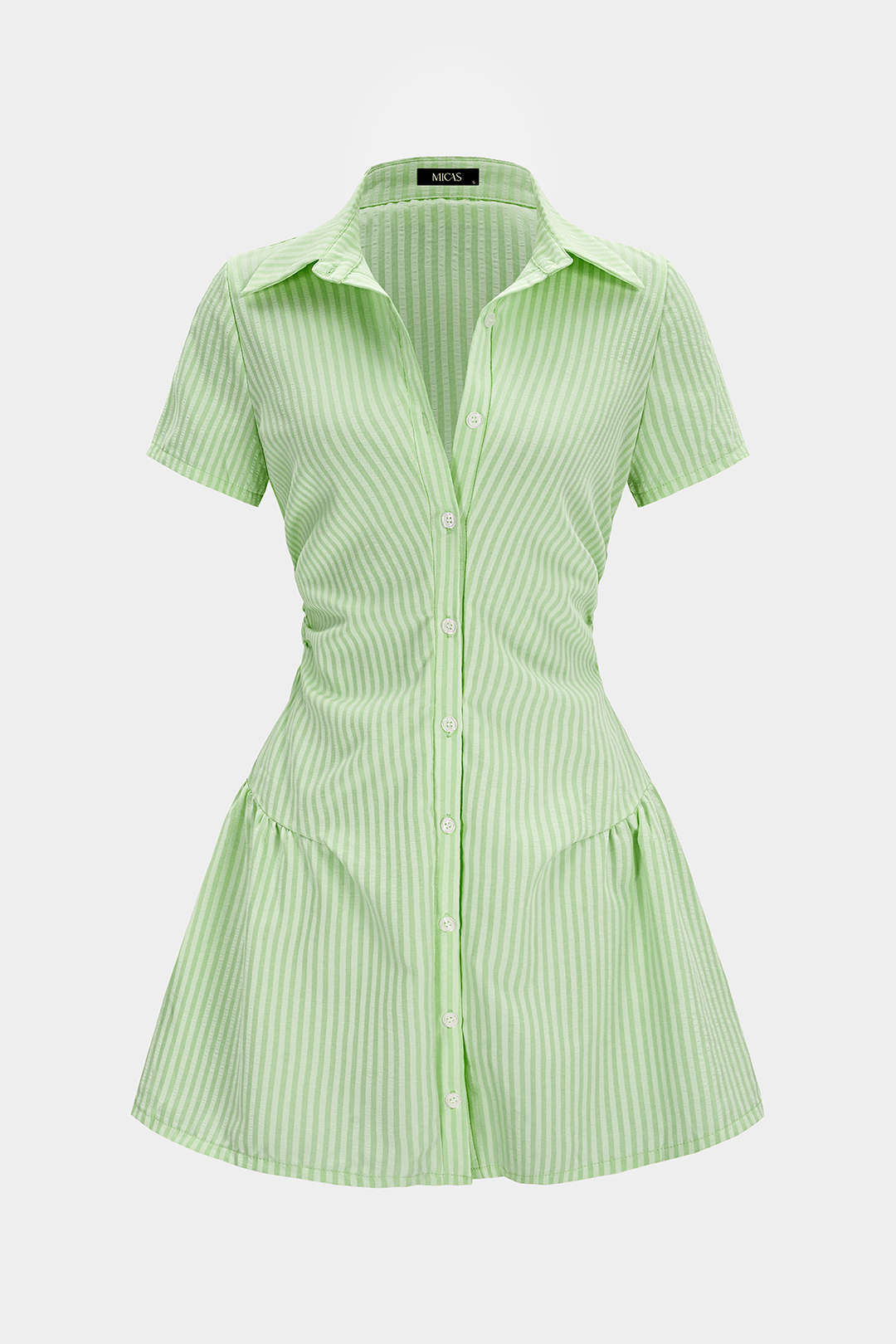 Stripes Print V-Neck Short Sleeve Mini Dress