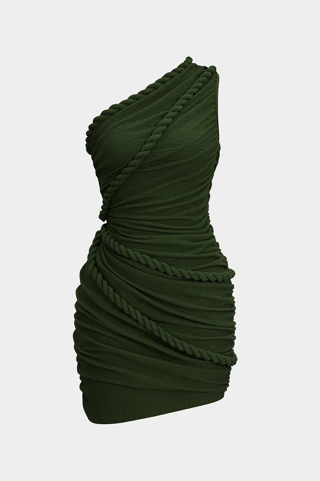 Ruched One Shoulder Twist Knot Sleeveless Mini Dress