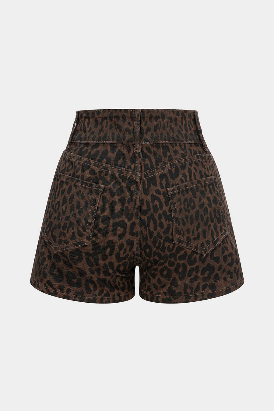 Denim Leopard Print High Waist Shorts