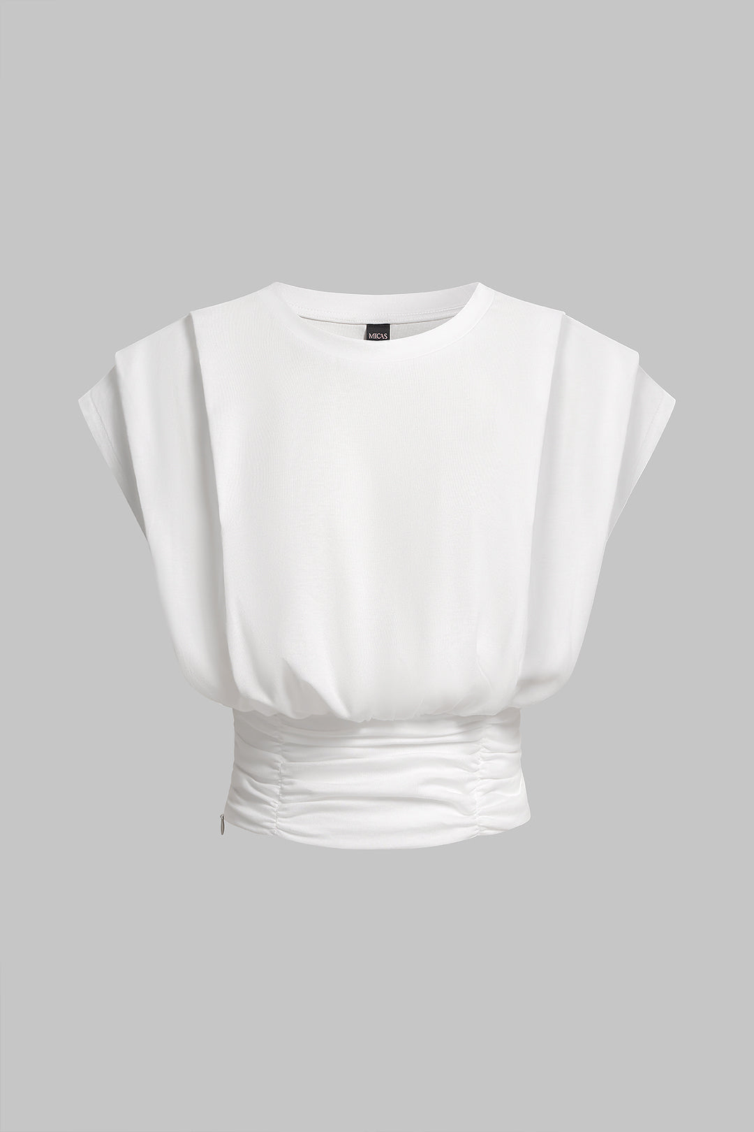 Round Neck Ruched Flutter Sleeve T-Shirt