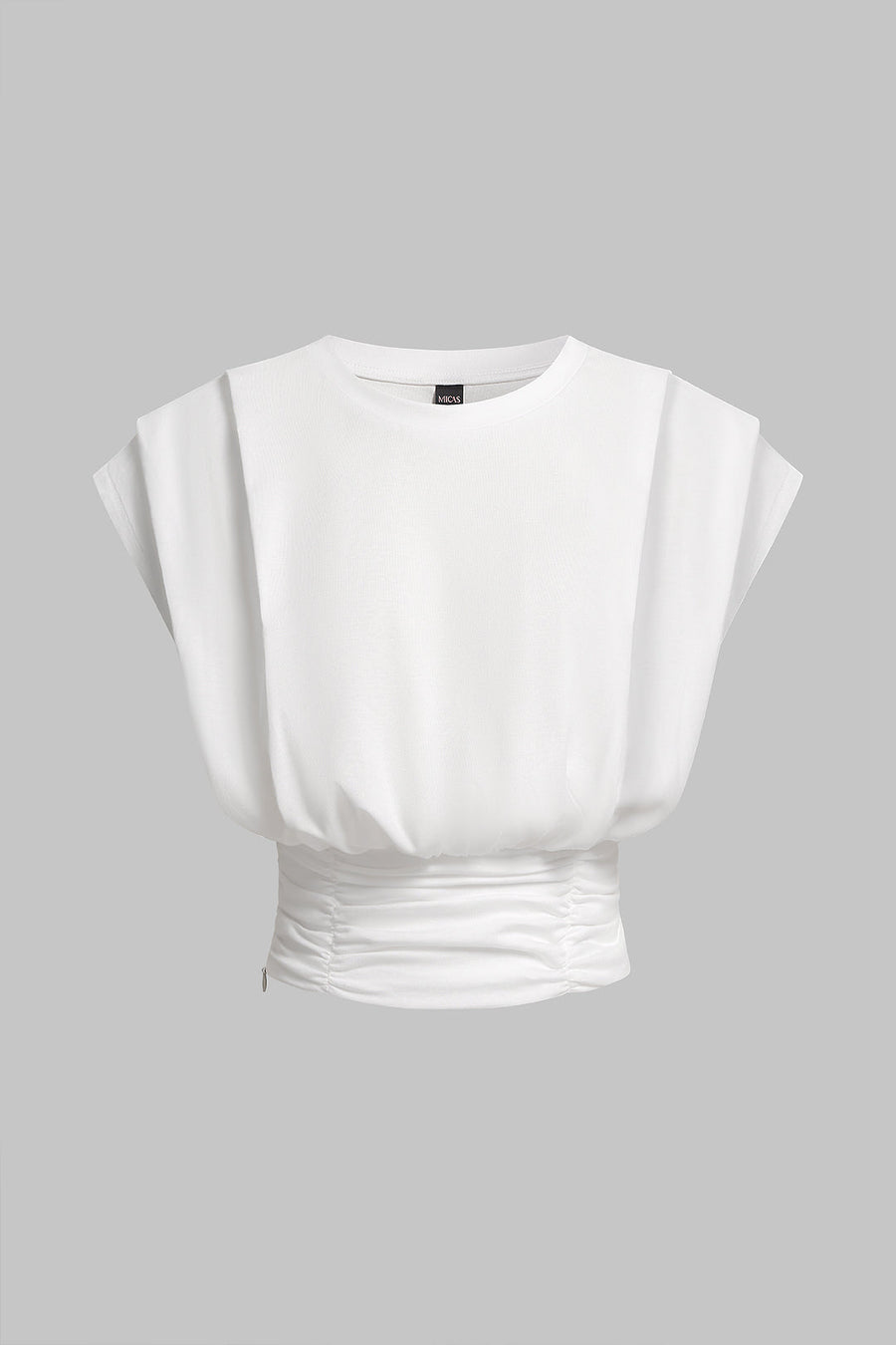 Round Neck Ruched Flutter Sleeve T-Shirt