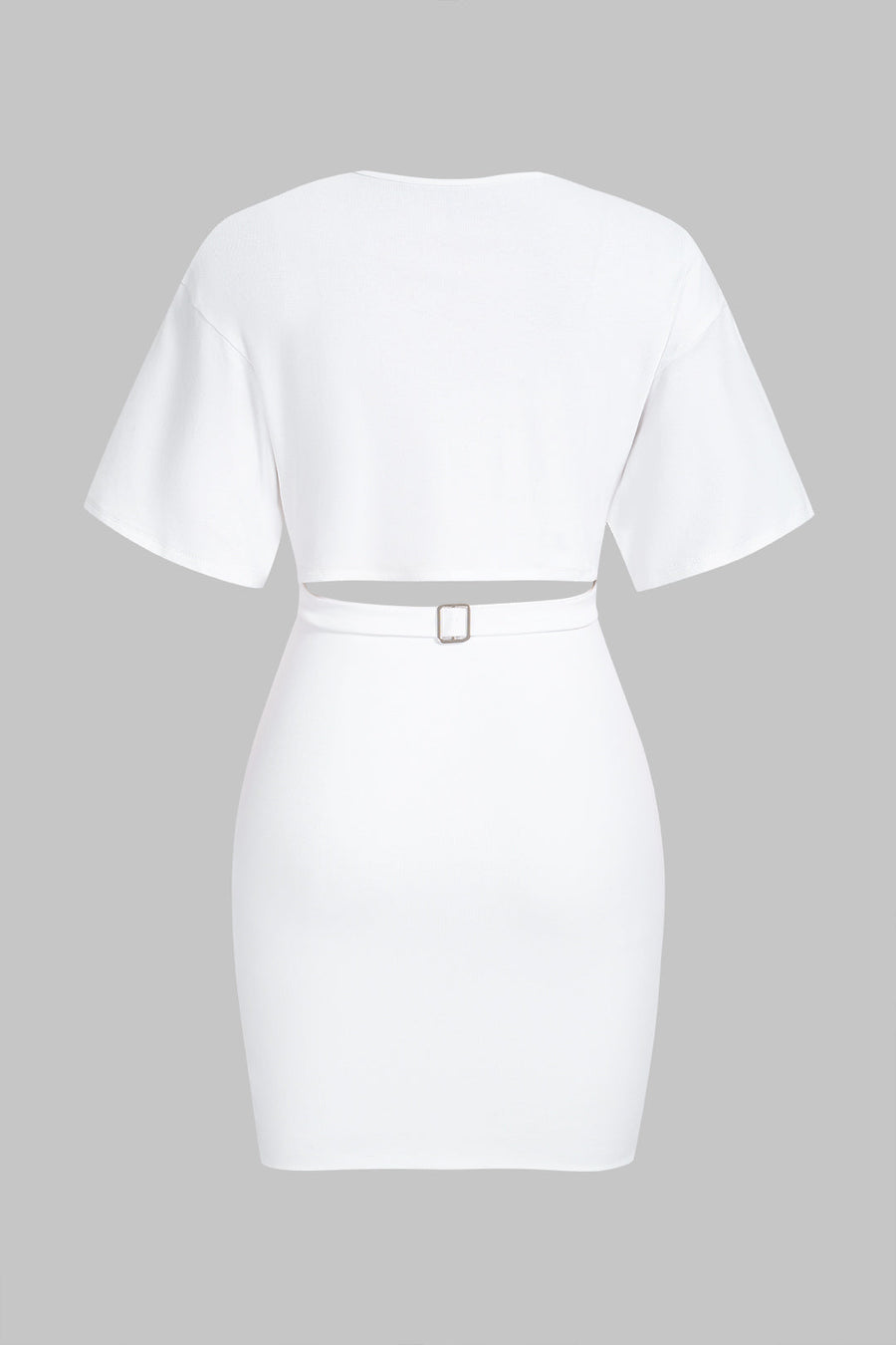 Crossed V-Neck Cut Out Ruched Belted Short Sleeve Midi Dress