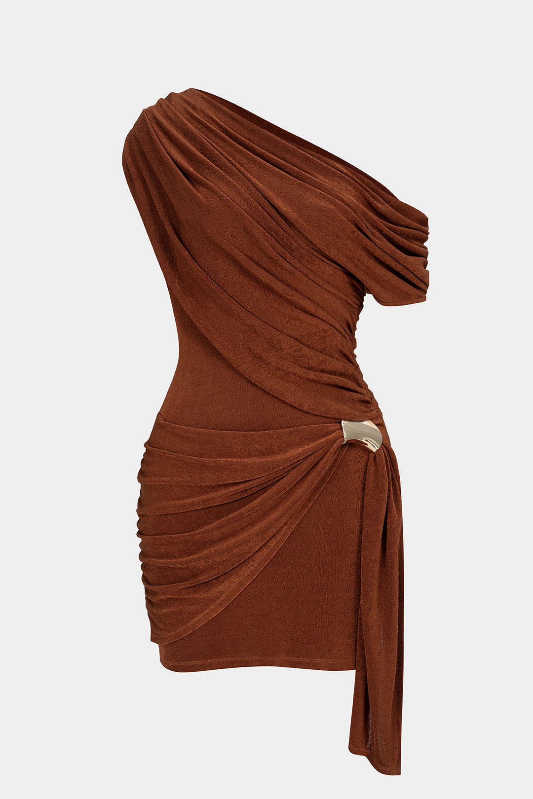 Mesh One Shoulder Metallic Ruched Asymmetrical Sleeveless Mini Dress