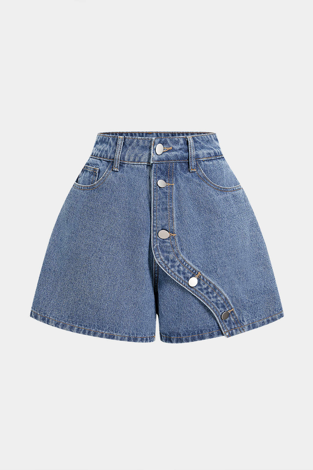 Denimiset epäsymmetriset napilliset shortsit