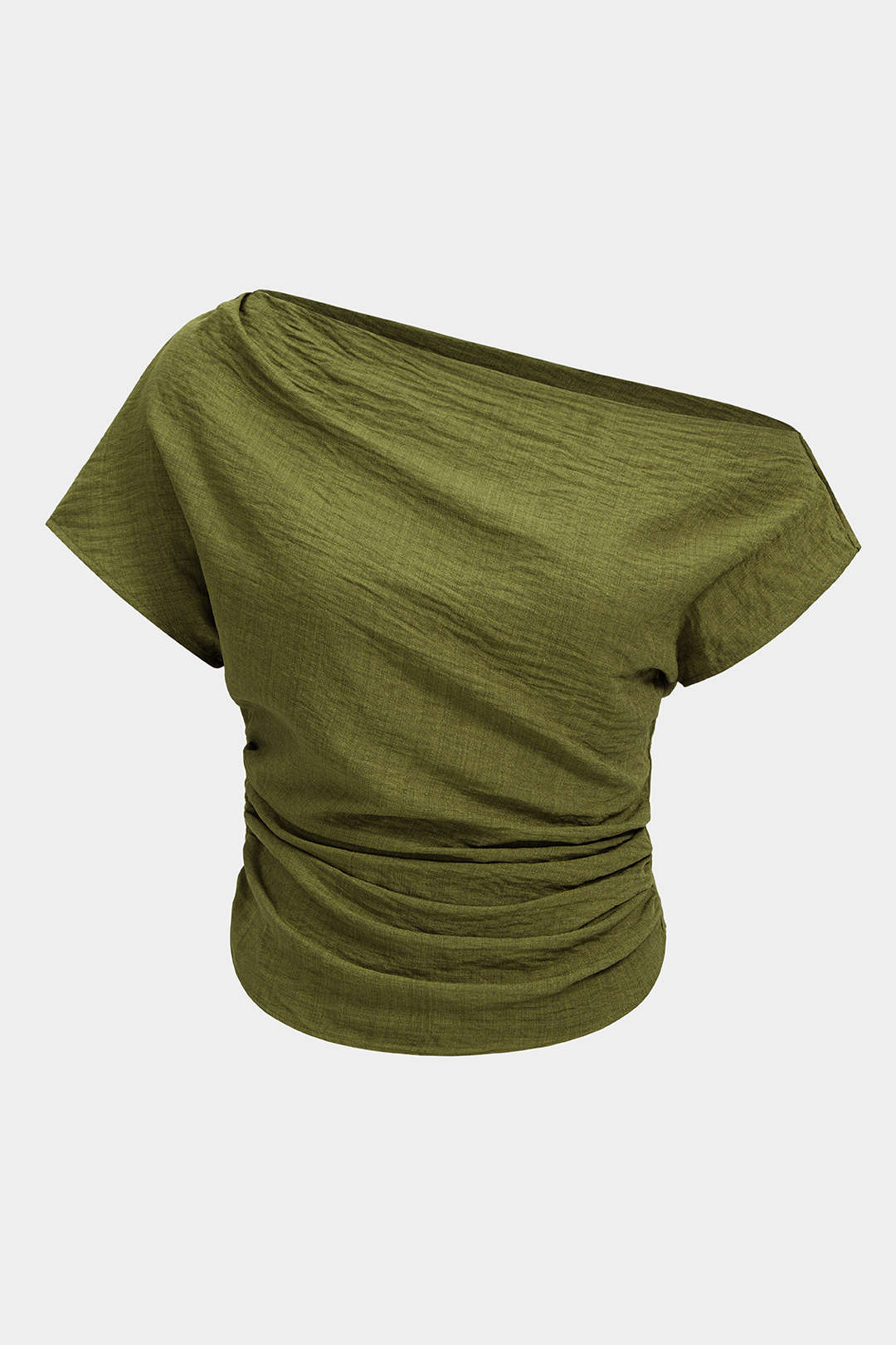 One Shoulder Ruched Short Sleeve T-Shirt