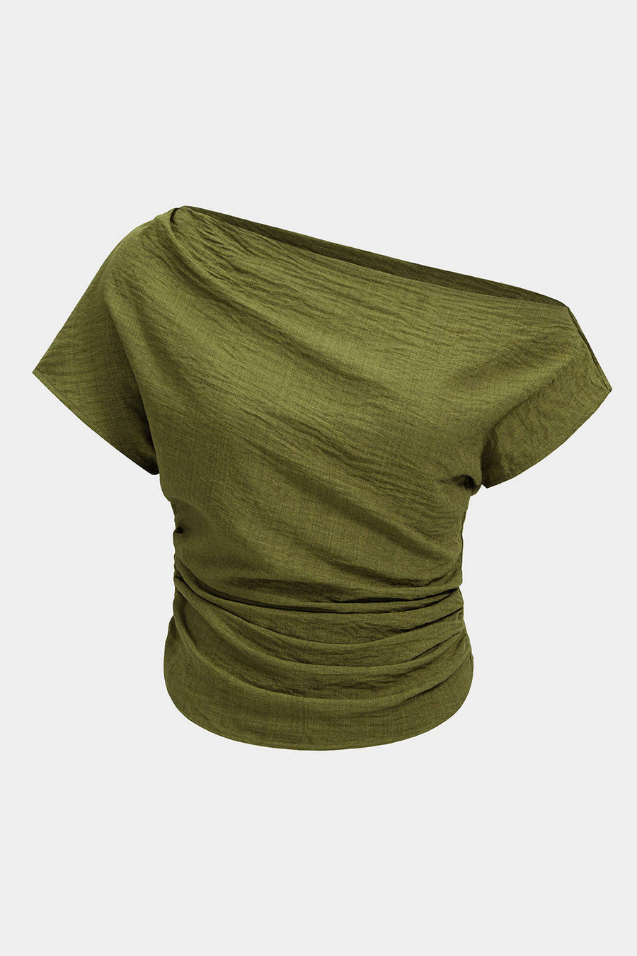 One Shoulder Ruched Short Sleeve T-Shirt