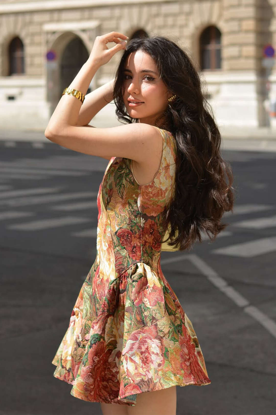 Jacquard Ruched Sleeveless Mini Dress