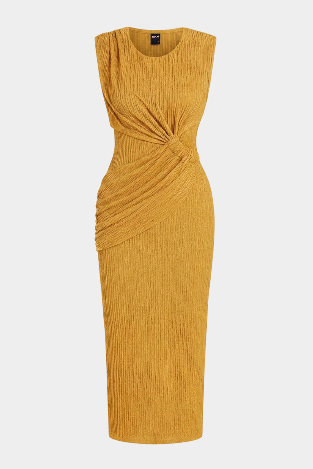 Round Neck Asymmetrical Ruched Sleeveless Midi Dress