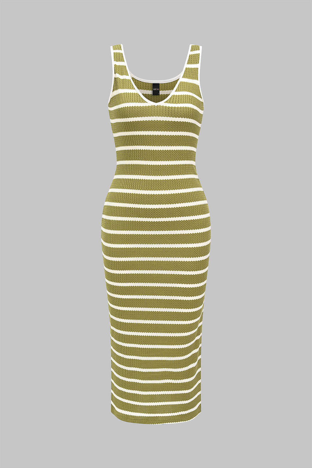 Stripes Print V-Neck Sleeveless Midi Dress