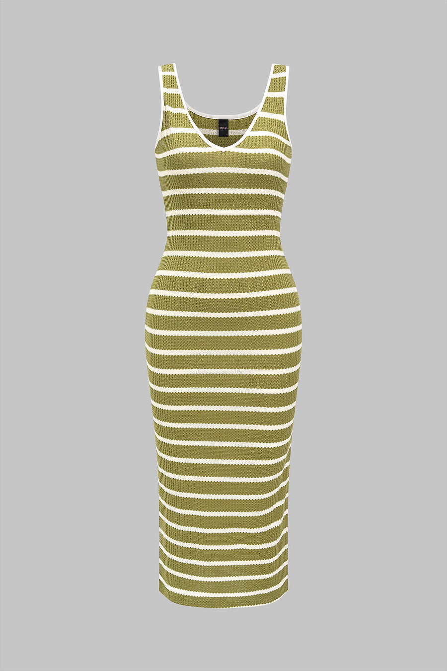 Stripes Print V-Neck Sleeveless Midi Dress