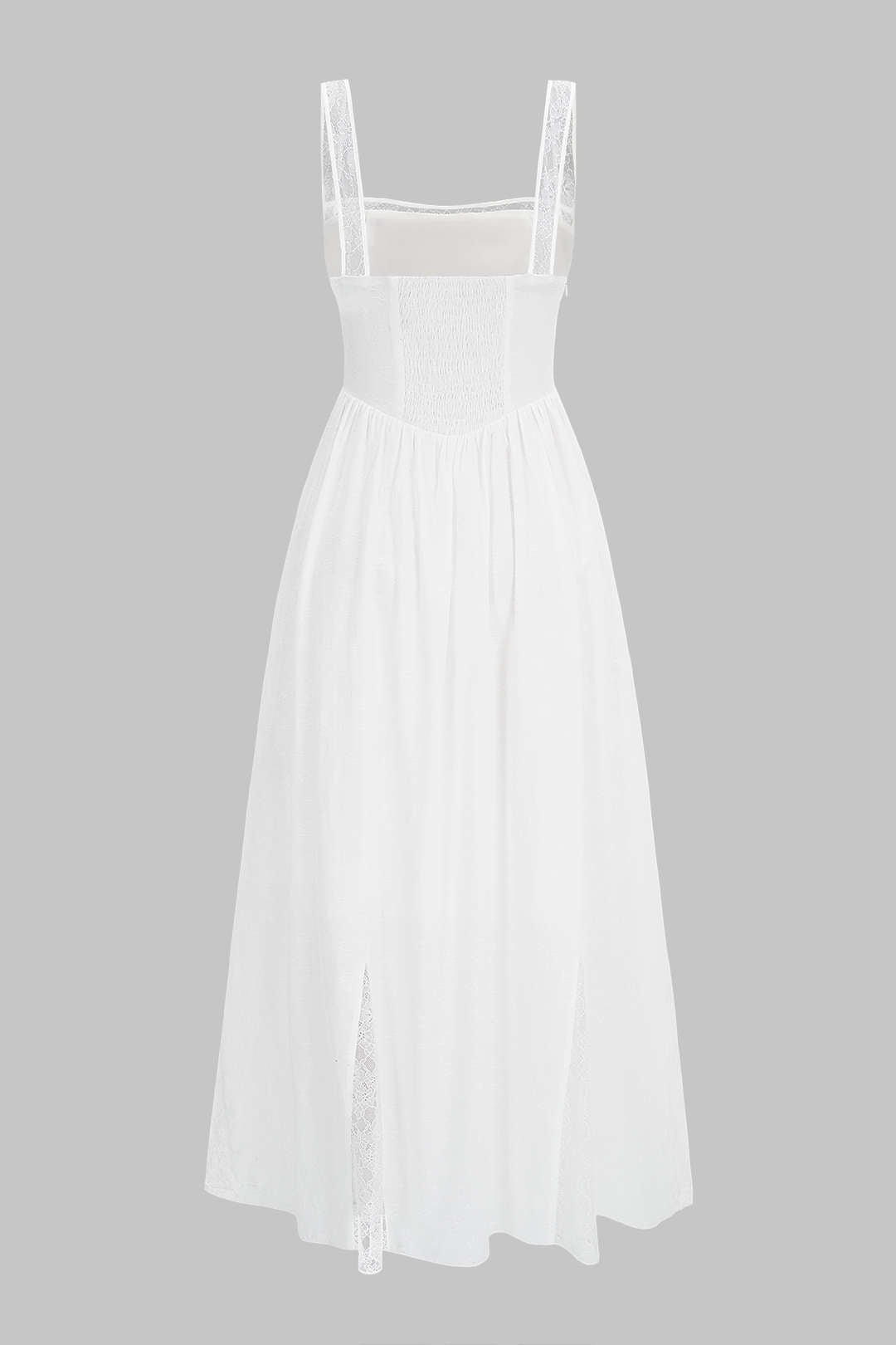 Lace Trim Patchwork Tie Front Ruched Sleeveless Maxi Dress