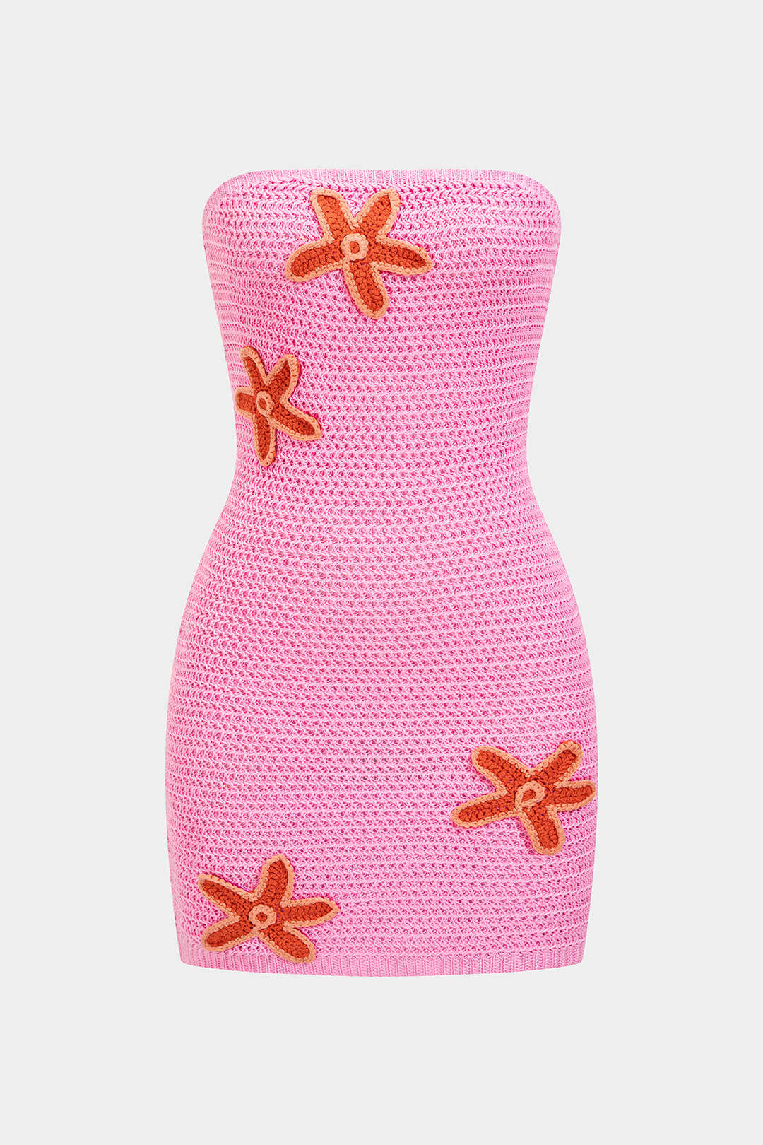 Knit Contrast Floral Strapless Sleeveless Mini Dress