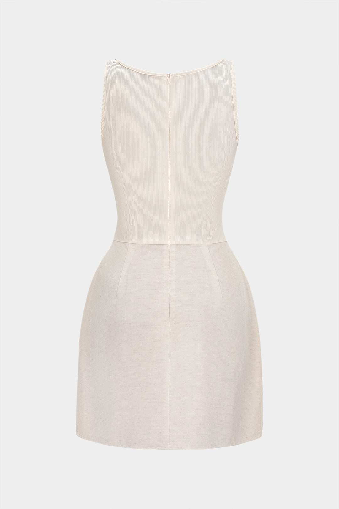 U-Neck Ruched Zipper Mini Dress