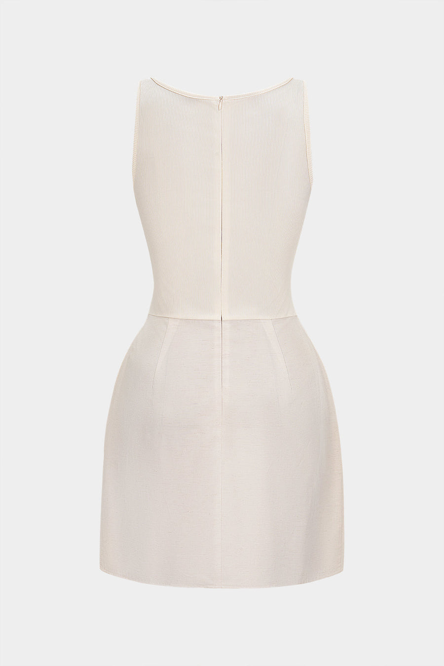 U-Neck Ruched Zipper Mini Dress