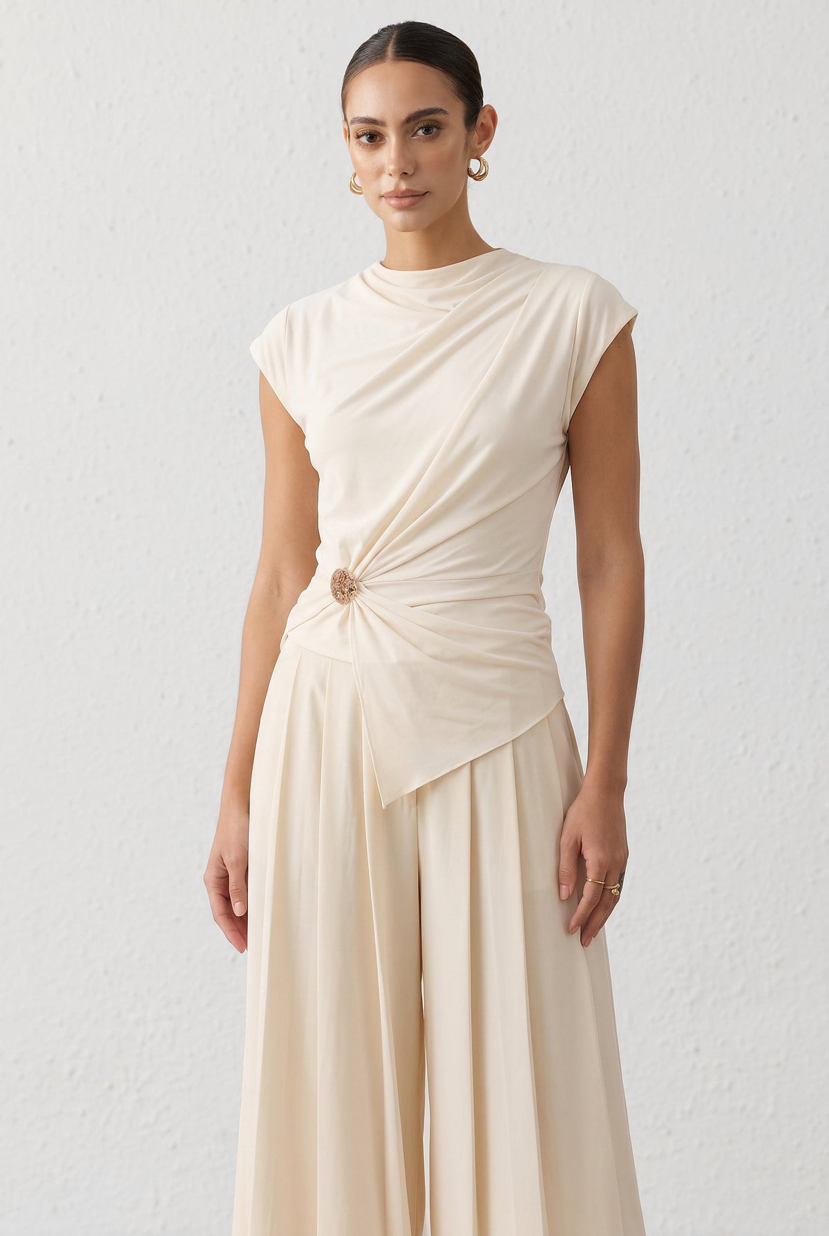 Metallic Ruched Asymmetrical T-Shirt