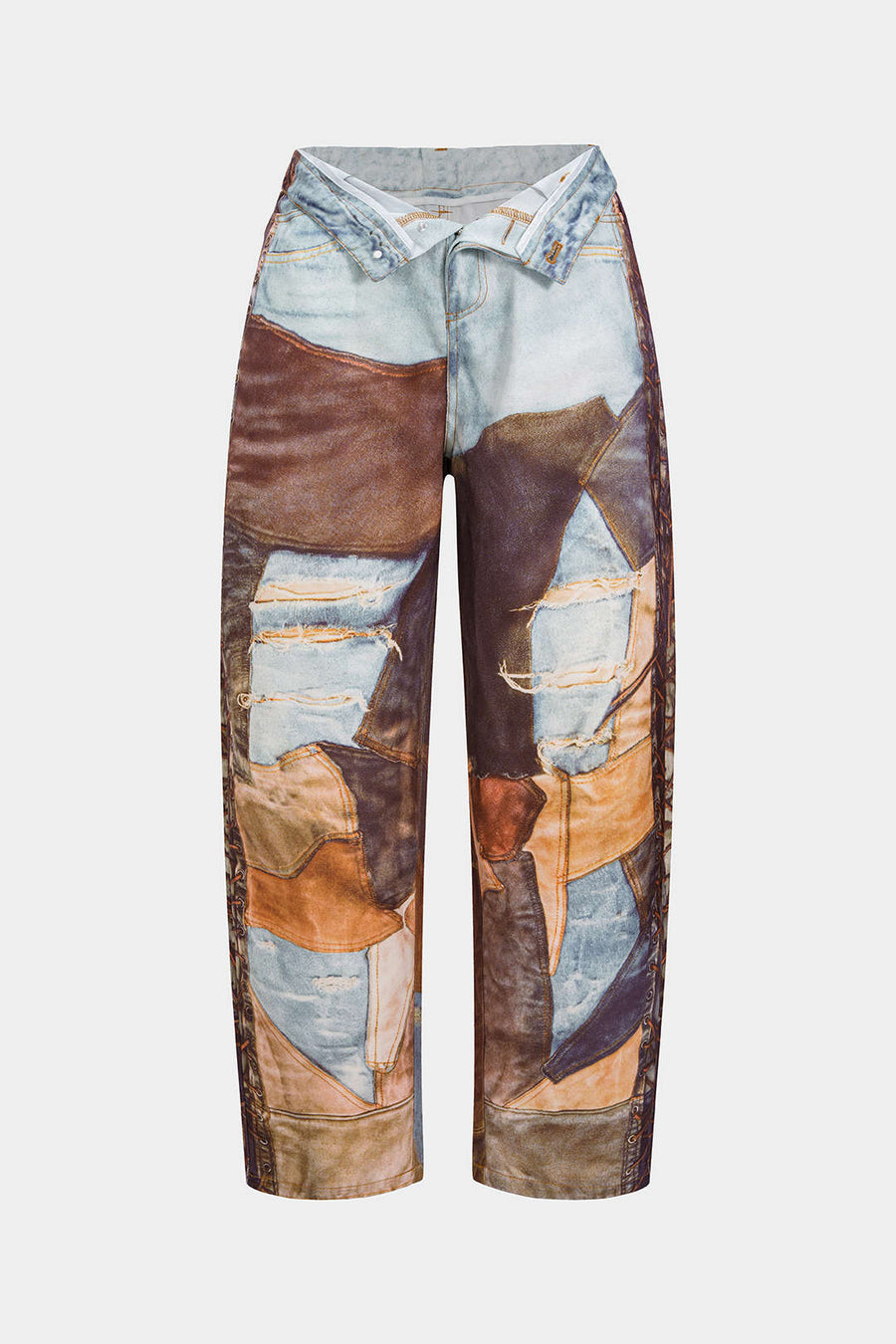 Color Block Button Wide Leg Trousers