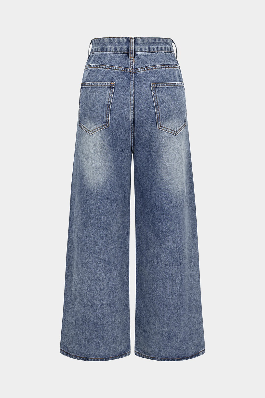 Denim Drawstring Beads Decor High Waist Wide Leg Jeans