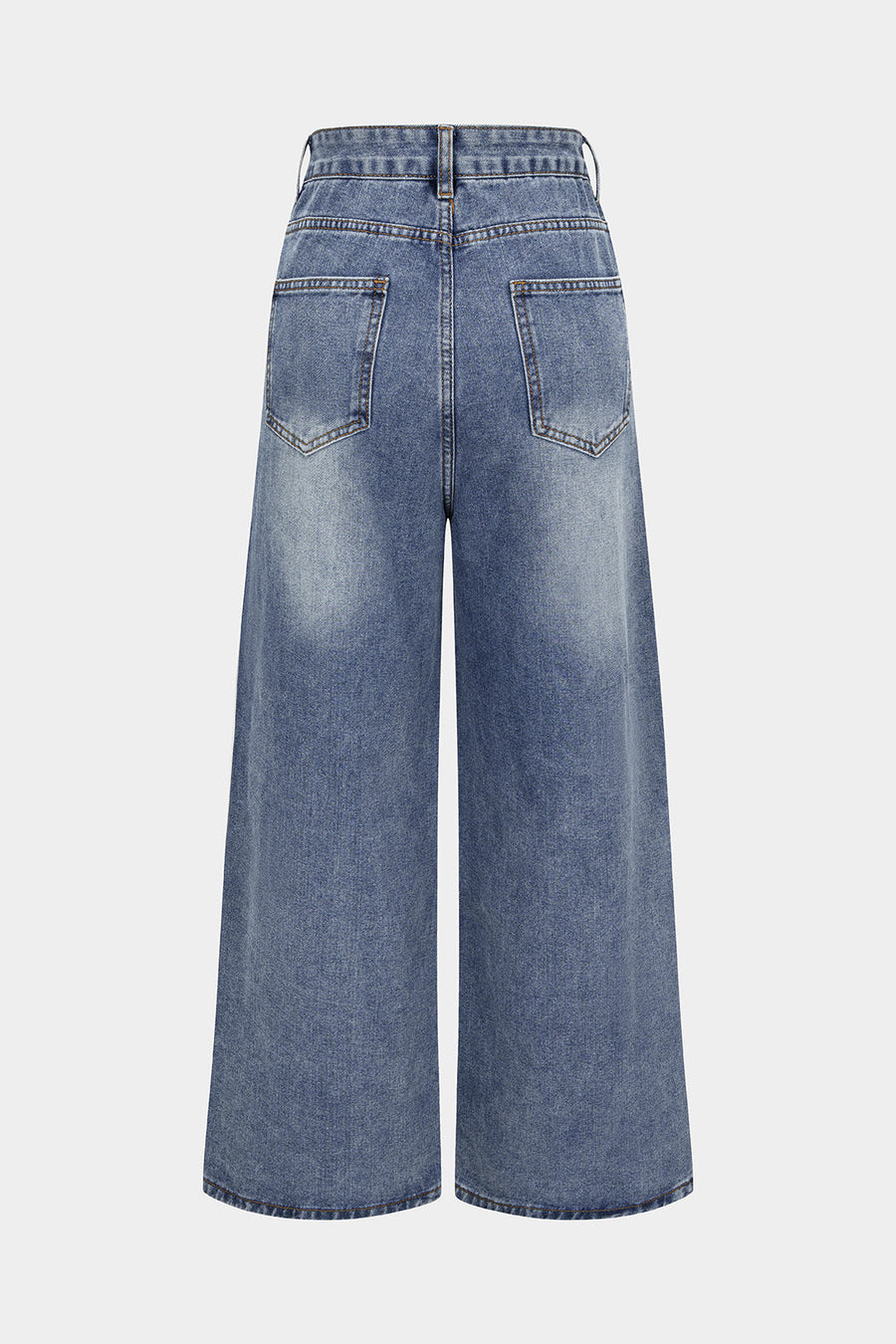 Denim Drawstring Beads Decor High Waist Wide Leg Jeans