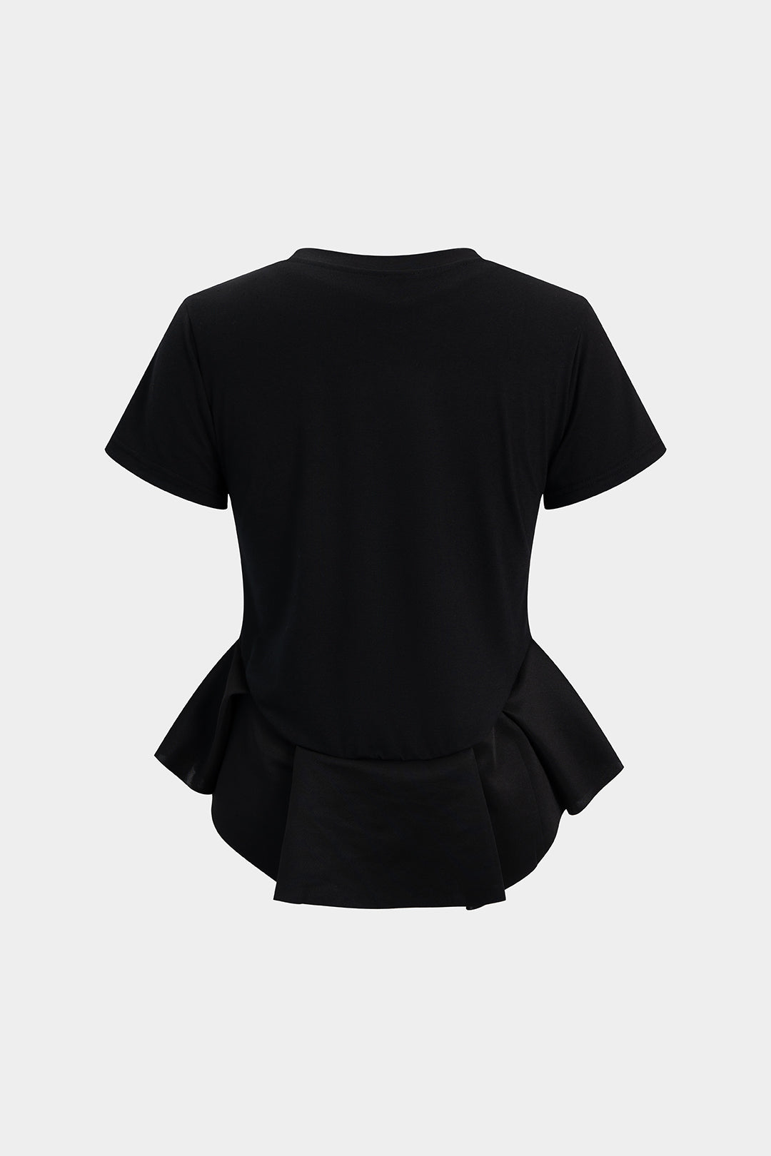 Solid Round Neck Ruffle Hem Short Sleeve T-Shirt