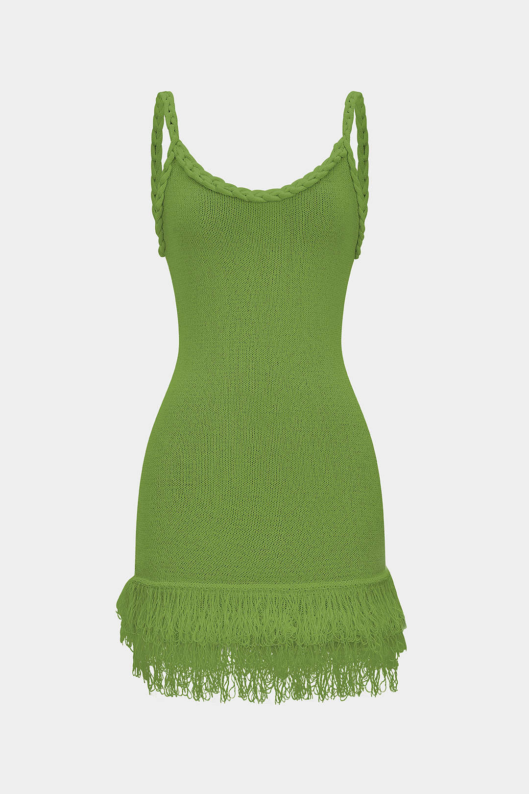 Open Knit Fringe Braided Backless Slip Sleeveless Mini Dress