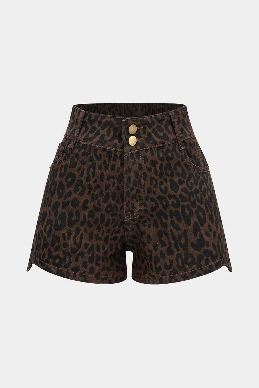 Denim Leopard Print High Waist Shorts