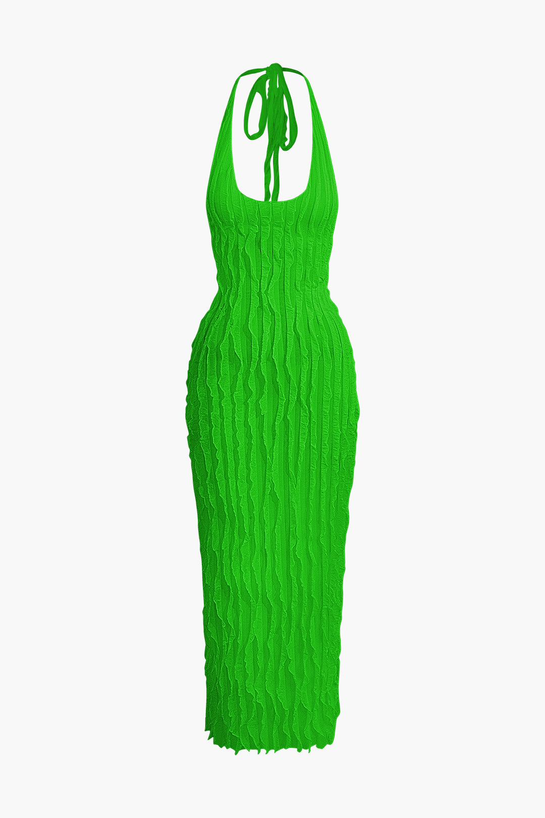 Sheer Mesh Ruffle Texture Halter Backless Maxi Dress
