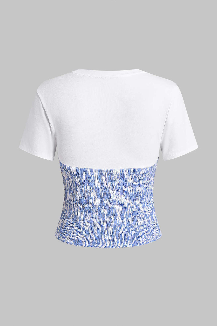 Stripes Print Patchwork Knotted Short Sleeve T-Shirt