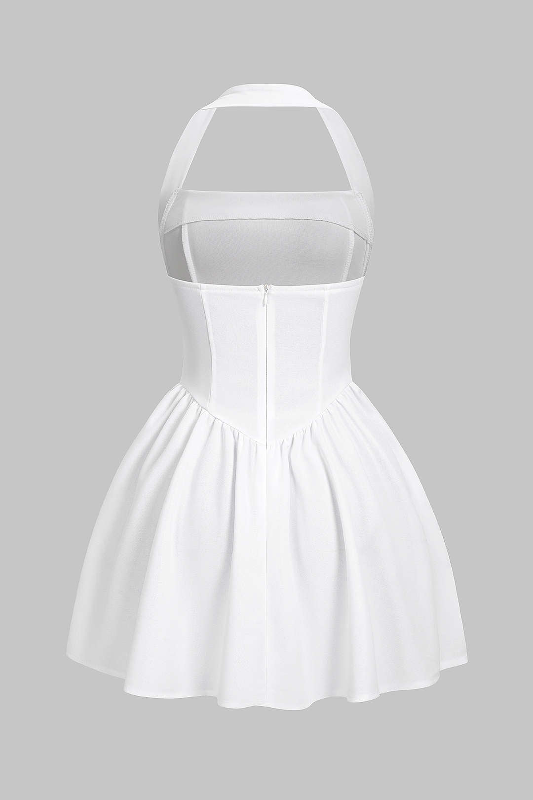 Halter Neck Backless Zipper Ruched Sleeveless Mini Dress