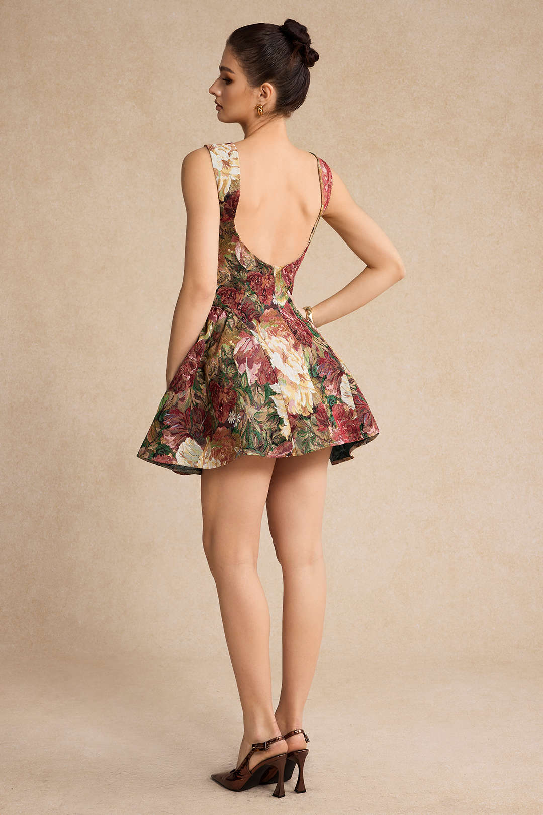 Jacquard Ruched Sleeveless Mini Dress