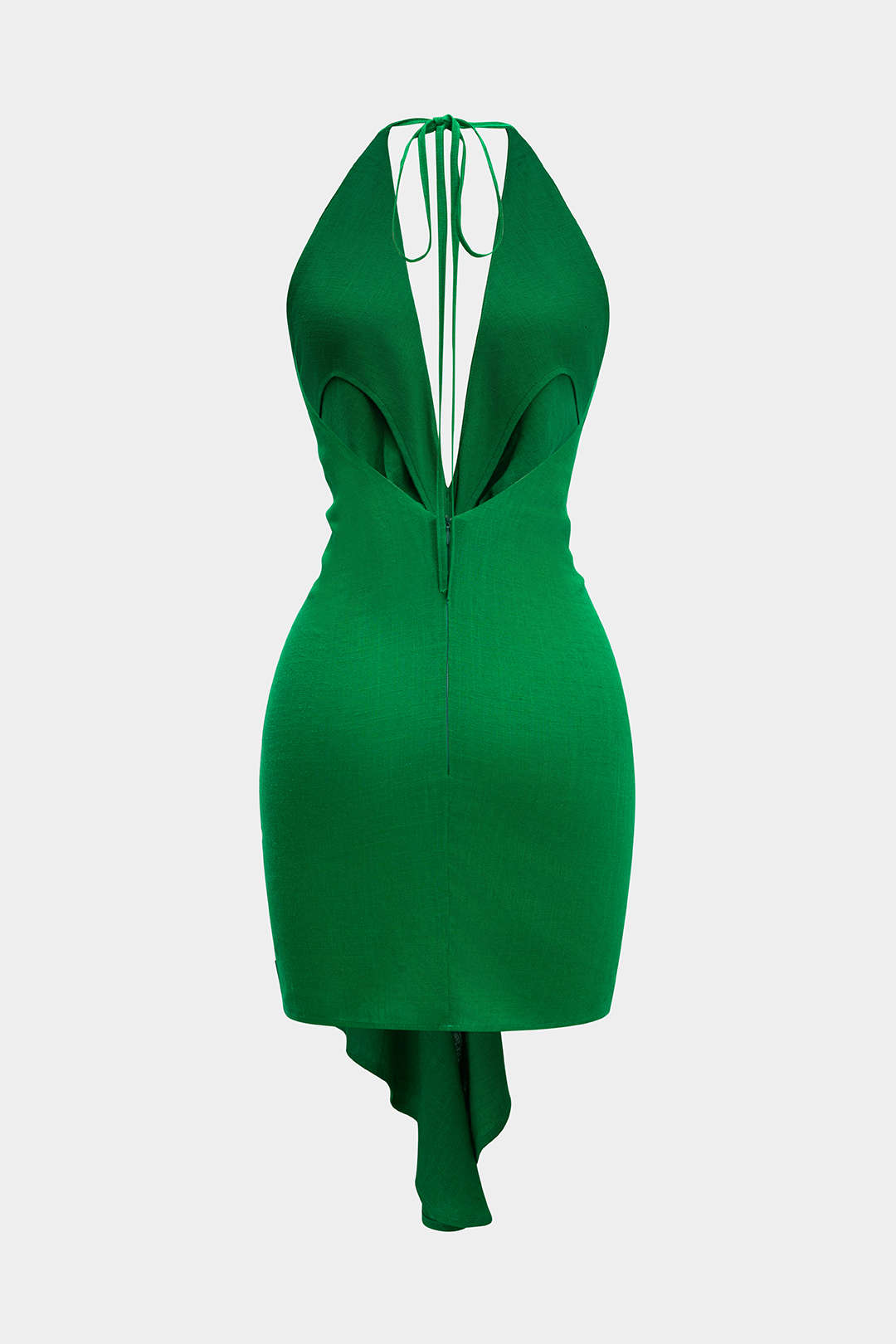 Linen Tie Front V-Neck Halter Neck Ruched Backless Sleeveless Mini Dress