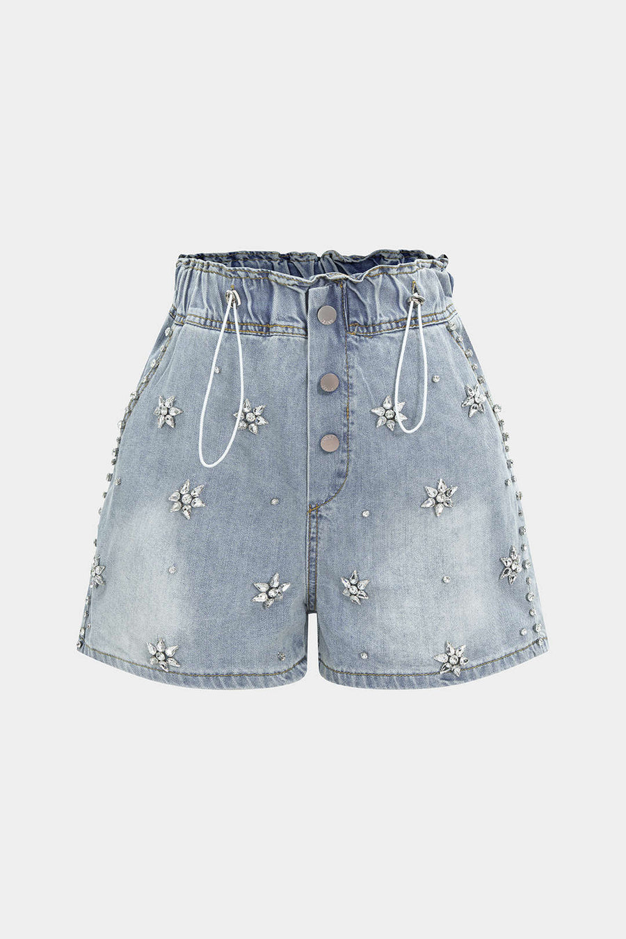 Denim Rhinestone Decor Wide Leg Shorts