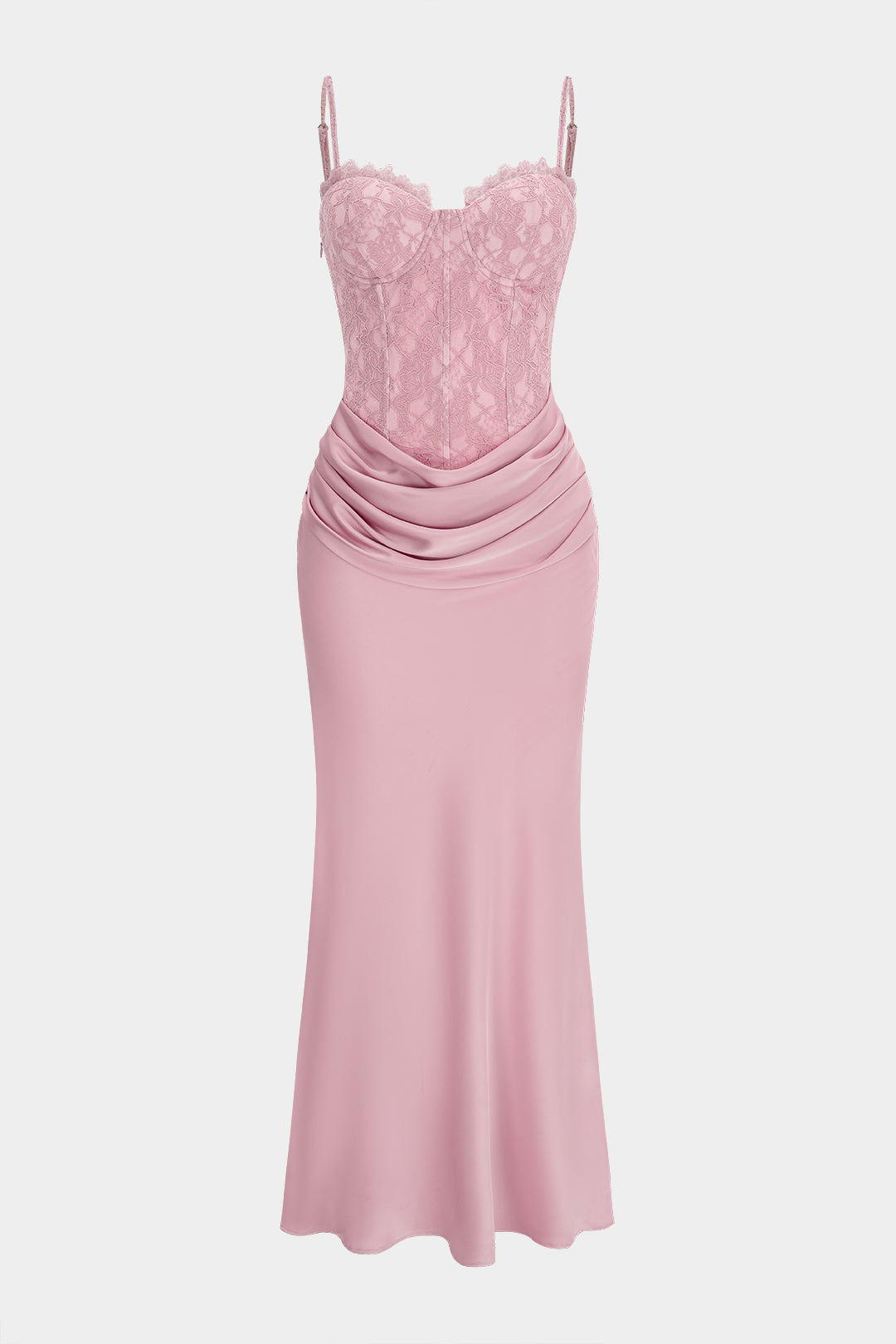 Lace Patchwork Ruched Slip Sleeveless Maxi Dress