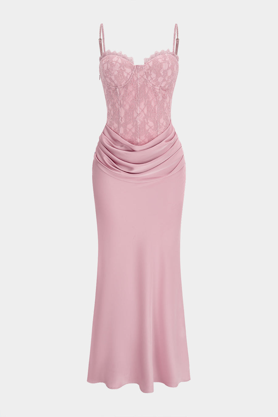 Lace Patchwork Ruched Slip Sleeveless Maxi Dress