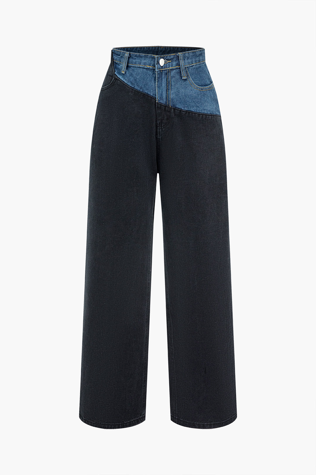 Patchwork Denim Color Block Zipper Straight Leg Jeans
