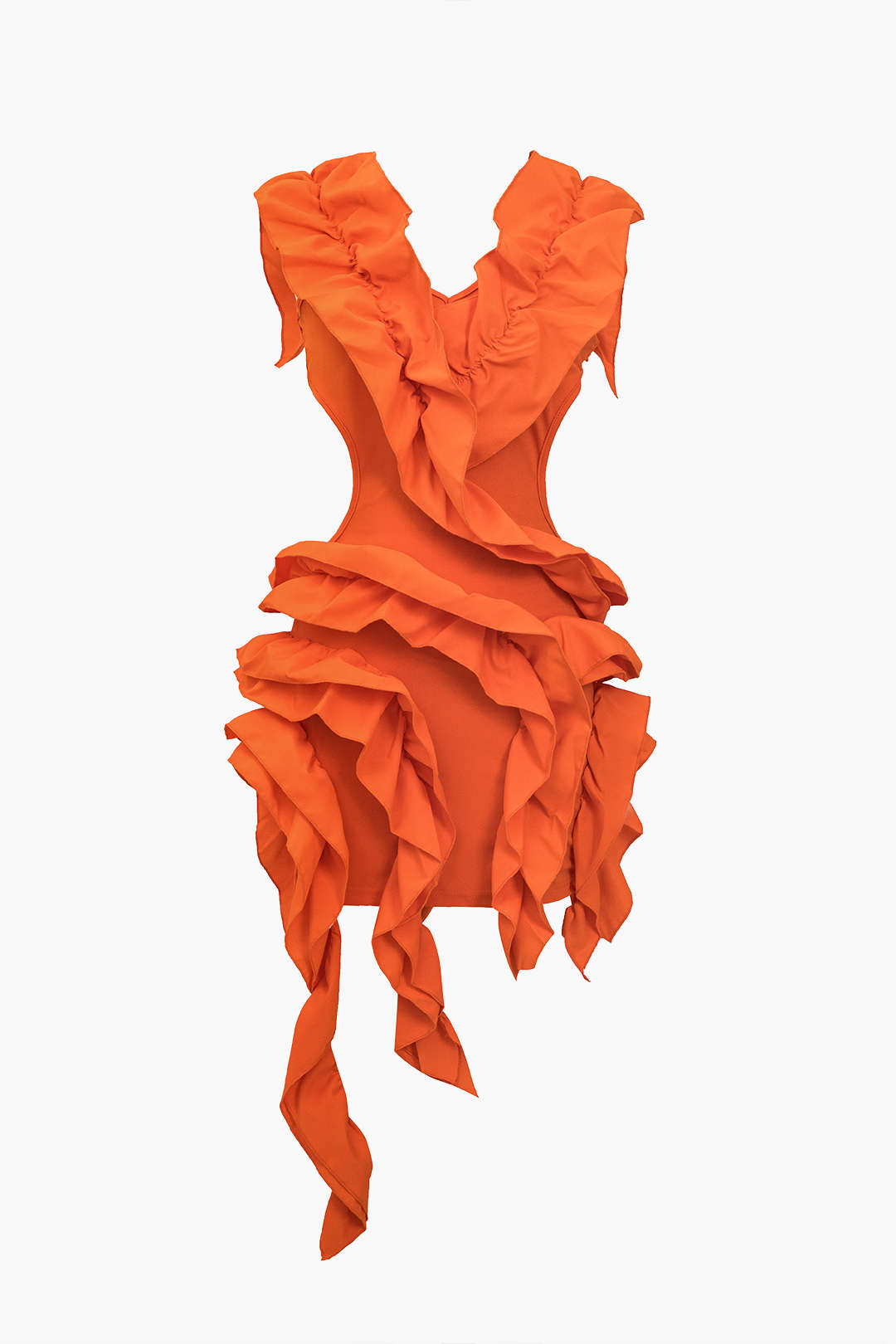 Solid Backless Ruffle Midi Dress