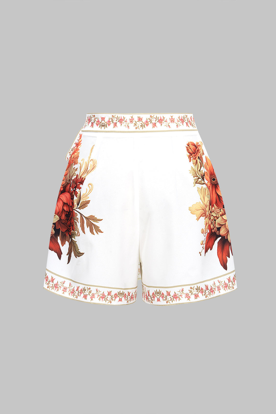 Floral Print Tie Front Asymmetrical Shorts
