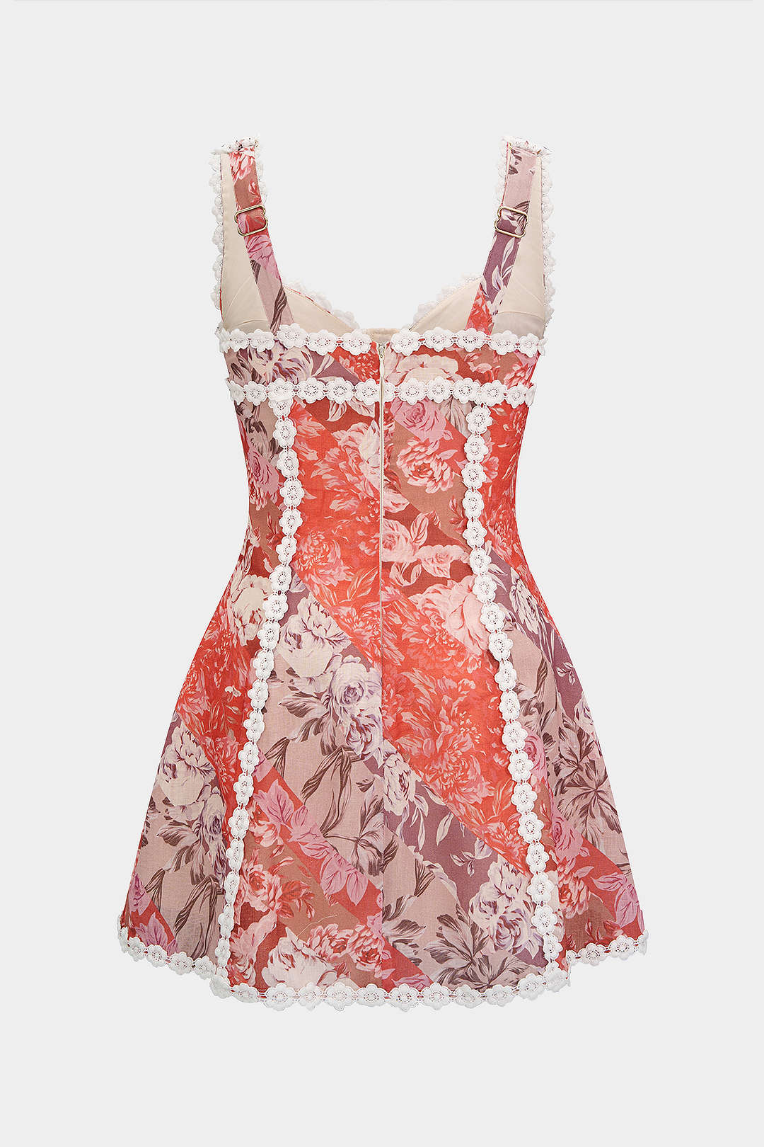 Floral Print Linen Tie Front Contrast Whipstitching Sleeveless Mini Dress