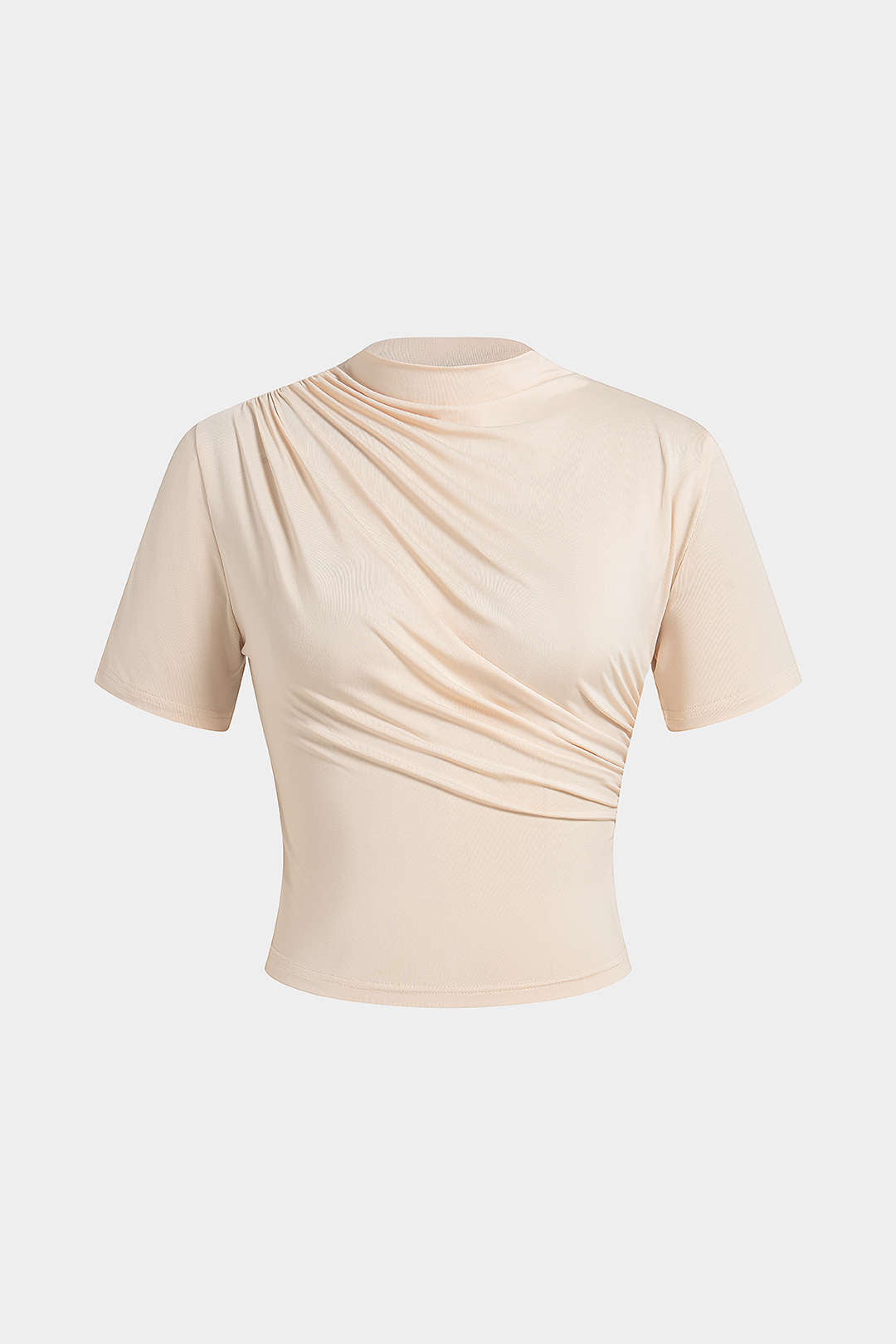 Mock Neck Ruched Short Sleeve T-Shirt